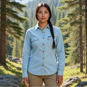 VTG Royal Robbins Women’s Size 10 Heavy Cotton Button-Down Shirt Elbow Patches